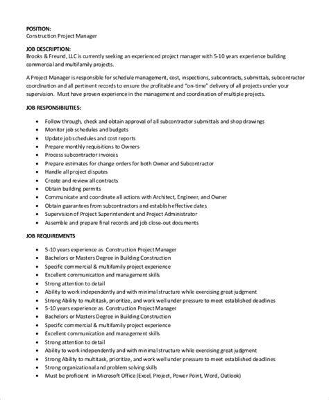 Construction Project Manager Job Description Template