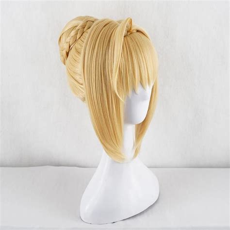 Cosfun Fate Extra Nero Red Saber Cosplay Wig Bread Updo Bun For Party