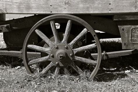 Old Worn Out Wagon Wood Wagon Wheels On A Trailer Stock Image Image