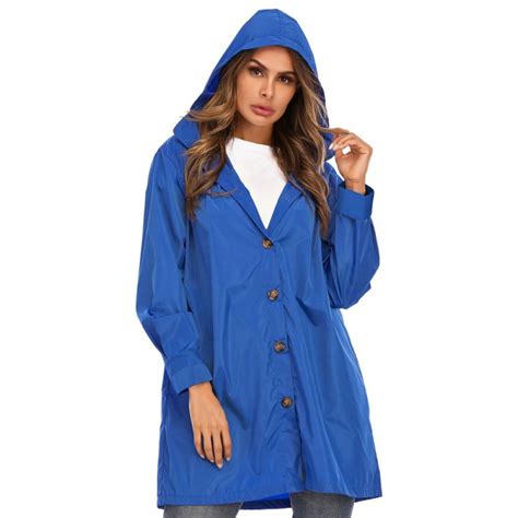 Pretty Comy Womens Rain Coat Lightweight Hooded Long Raincoat Outdoor Breathable Rain Jackets