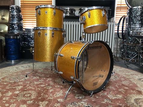 80s Ludwig Classic Maple Gold Sparkle Concert Tom Drum Kit Reverb