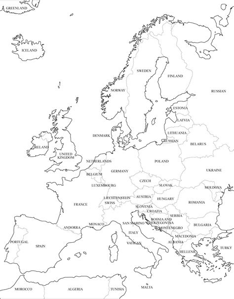 Mapa político de Europa para imprimir Mapa de países de Europa Freemap