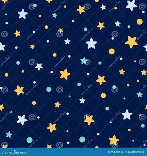 Starry Seamless Pattern Decorated Yellow Blue Stars Shape Dark Night