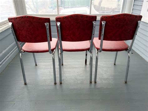 Chairs Kitchen Chairs 50s Dinette Chairs Set of Three Retro Vintage Vinyl Metal Chrome Furniture 