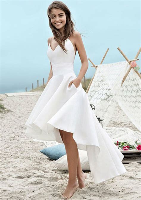 A Lineprincess V Neck Sleeveless Asymmetrical Satin Wedding Dress
