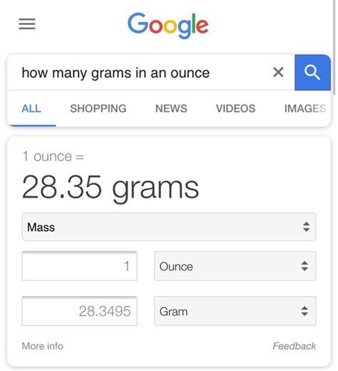 Grams to ounces (g to oz) conversion table in 1958 the us and countries of the commonwealth (canada, australia and new zealand) defined the mass of the international avoirdupois ounce is defined to be equal to 28.349 523 grams. How many grams are there in 1 ounce of cocaine? - Quora