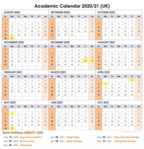 2020 2021 School Calendar Template Academic Calendar 202021 School