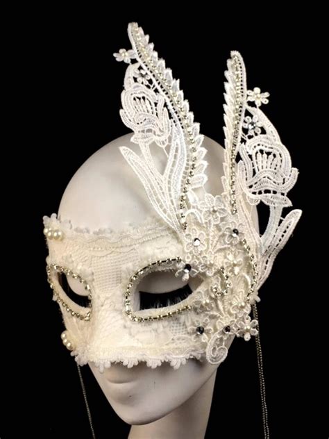 White Woman Masquerade Mask Crystal Elegant Luxury Full
