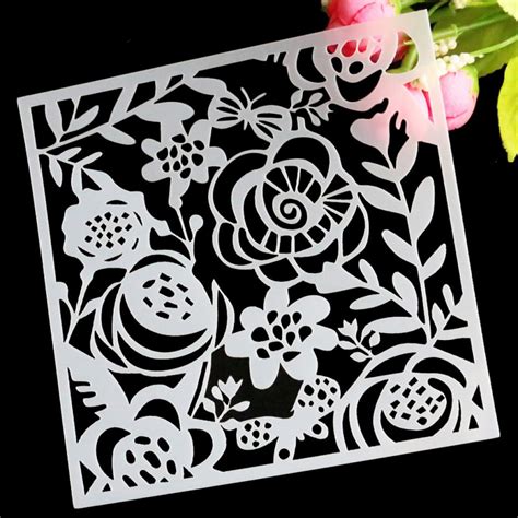 Stencil Doodled Flowers 5 By 5 Inch Chcs 31 Hndmd