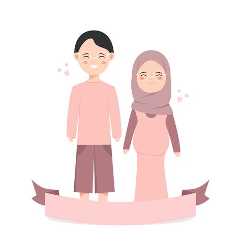 Pregnant Woman In Hijab With Her Husband Muslim Pregnant Women Vector Illustration 3551411