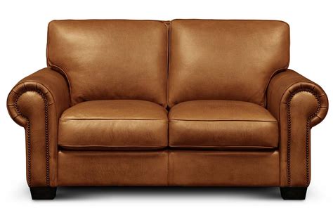 Marshall Rio Mustang Traditional Leather Rolled Arm Loveseat With Nail