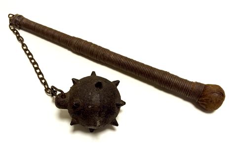 Spiked Ball On Chain Flail Or Mace Weapon With A Leather Bound Handle