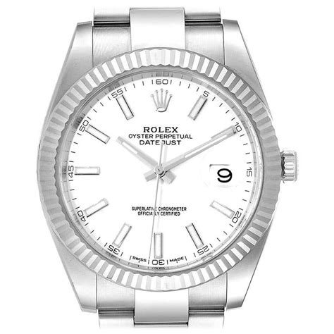 Rolex Datejust 41 Steel White Gold Fluted Bezel Mens Watch 126334 Box