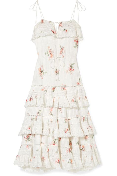 Zimmermann Heathers Lace Trimmed Tiered Pintucked Floral Print Cotton