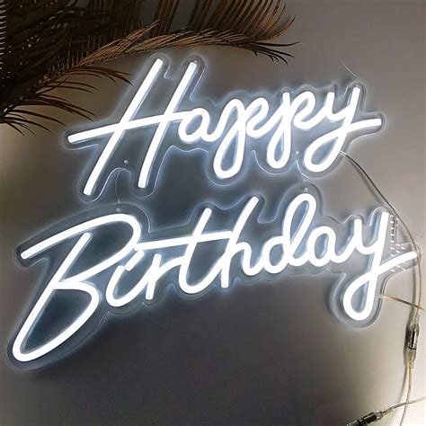 Deco Led Light Sign X Cm Happy Birthday Neon Sign Transparent Base With Dimmable Led Flex