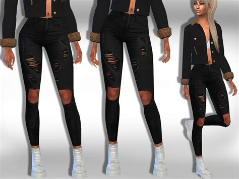 Female Full Ripped Black Jeans The Sims 4 Catalog