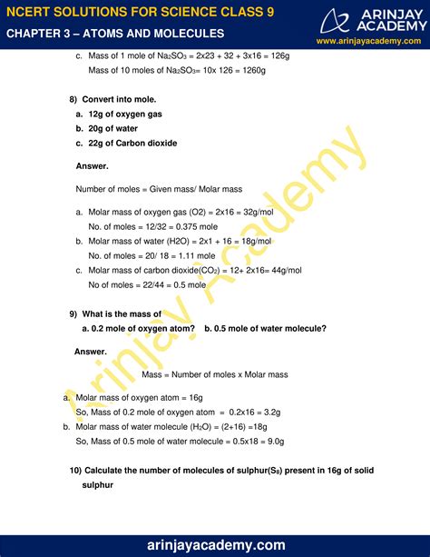 Ncert Solutions For Class 9 Science Chapter 3 Atoms And Molecules
