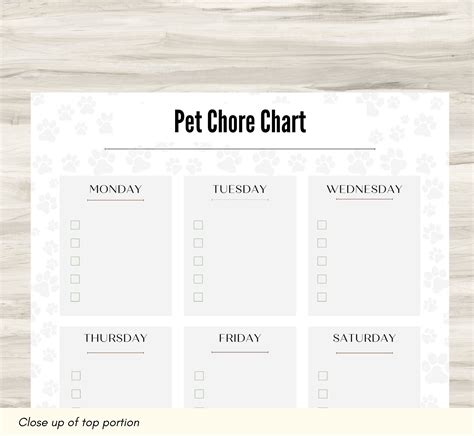 Pet Chore Chart Pet Chore Tracker Pet Chore Chart Printable Etsy