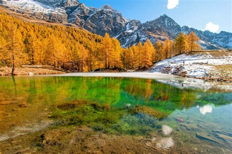 Landscape Nature Lake Mountain Forest Fall Italy Snow Trees