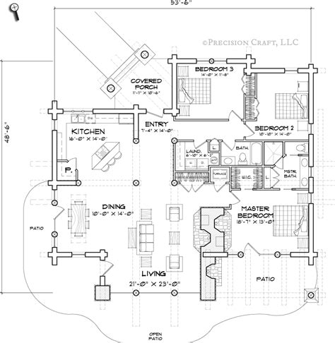 Free Log House Plans For Single Level Homes Caribou Floor Plan