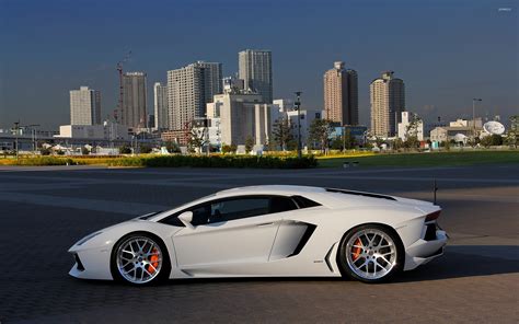 White Lamborghini Aventador Side View