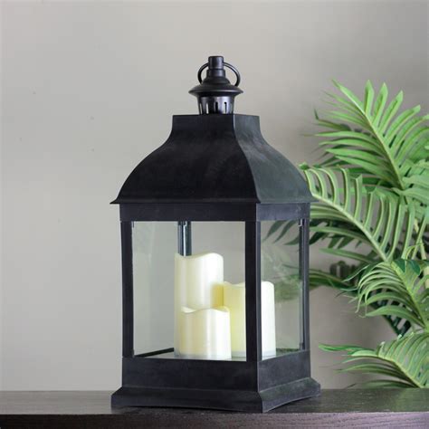 20 Black Candle Lantern With 3 Flameless Led Candles Christmas Central