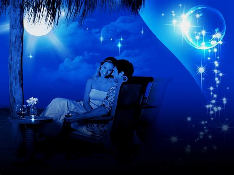 Download Good Night Romantic Couple Galaxy Blue Hd Wallpaper Rocks By Mlester Lovers Kiss