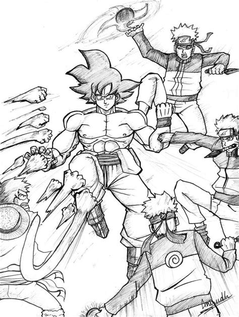 Goku Vs Naruto And Luffy Goku Vs Dragon Ball Artwork Luffy