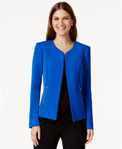 Lyst Calvin Klein Zip Pocket Collarless Blazer In Blue