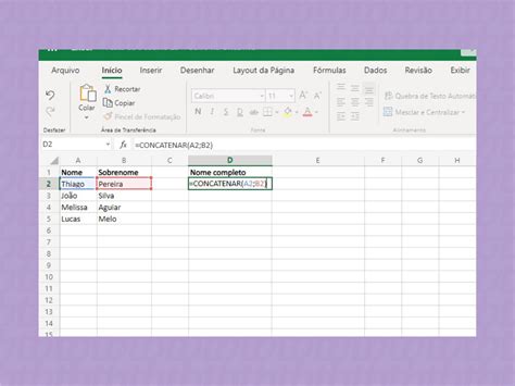 Como usar a função concatenar no Excel