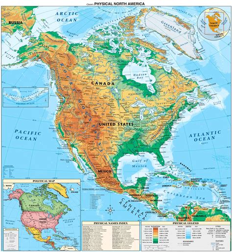 North America Continent Map Physical