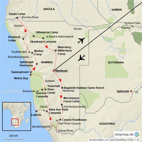 Namibia karte mit touristischen zielen. StepMap - Namibia finale Karte - Landkarte für Namibia