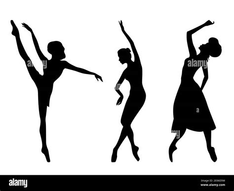 Abstract Black Stencil Silhouettes Of Three Ladies Dancer In Move Hand