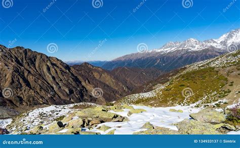 Peak Of The Mountain Covered By Snow Winter In Sochi Russia Stock