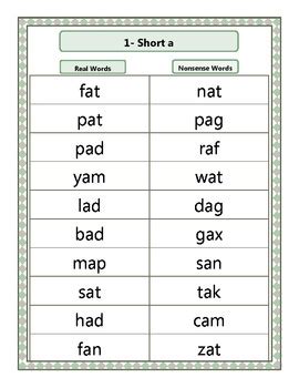 These nonsense words are letter sequences that follow regular phonetic rules and are pronounceable, but have no meaning — for example, bif or yom or mig. Real and Nonsense Fluency Word Lists (from CVC through ...