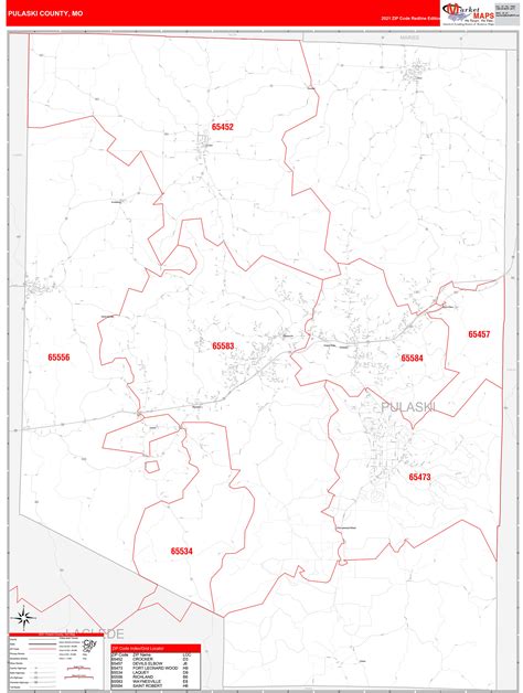 Pulaski County Mo Zip Code Wall Map Red Line Style By Marketmaps