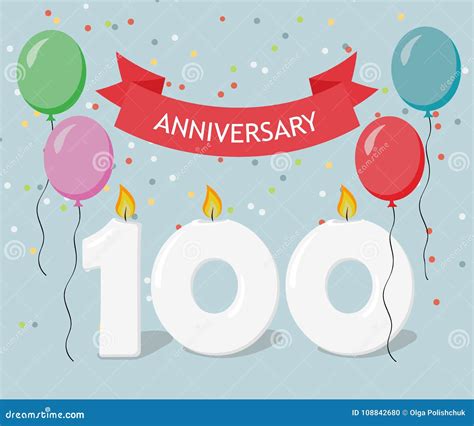 One Hundred Years Anniversary Greeting Card With Candels Stock Vector