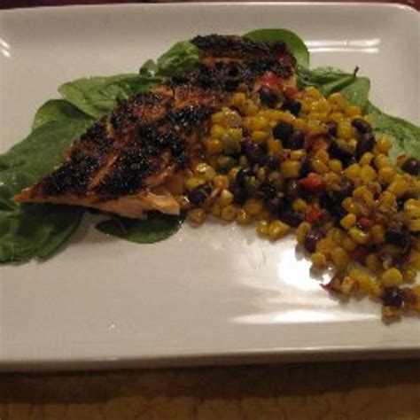 Grilled Spice Rubbed Salmon With Corn Salsa