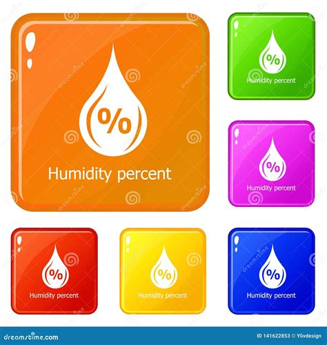 Humidity Percent Icons Set Vector Color Stock Vector Illustration Of