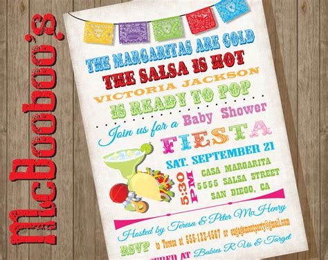 Mexican Fiesta Baby Shower Invitations With Tacos And