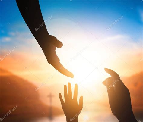 World Peace Day Concept Silhouette Jesus Reaching Out Hand Stock Photo Paulshuang