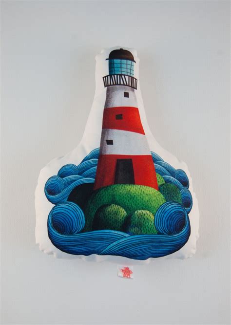 Lighthouse Pillow Handmade Illustrated Cushion Collectible Etsy