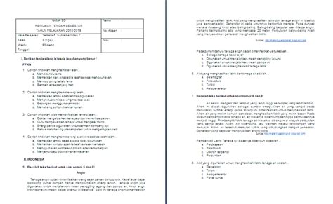 Soal uts kelas 6 semester 2 dalam bentuk file pdf untuk seluruh mata pelajaran utama diantaranya pkn, bahasa indonesia, matematika, ipa, ips, dan bahasa inggris pada jenjang sd ditambah dengan fiqih, al quran hadits, akidah akhlak untuk jenjang mi. Soal PTS/UTS Kelas 3 SD/MI: Tema 6 Subtema 1-2 - antapedia.com