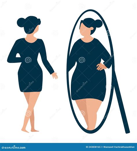 Girl Looking At Mirror And Seeing Her Fat Stock Vector Illustration