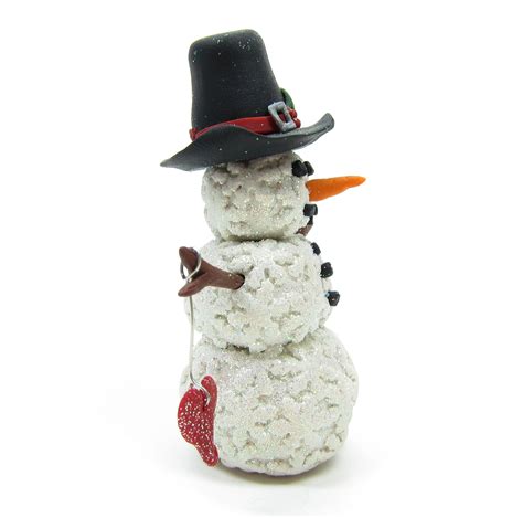 Snowman Miniature Figurine Polymer Clay Sculpture With Snowflakes
