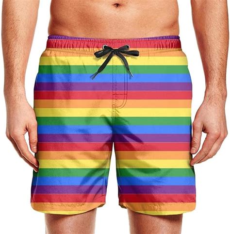 Mens Swim Trunks Rainbow Gay Pride Flag Lesbian Quick Dry