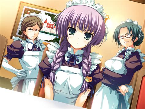 Akatsuki No Goei Game Cg Gray Hair Green Eyes Maid Syangrila Tomose