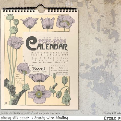 2023 Botanical Calendar 1900s Art Nouveau Plant Etsy