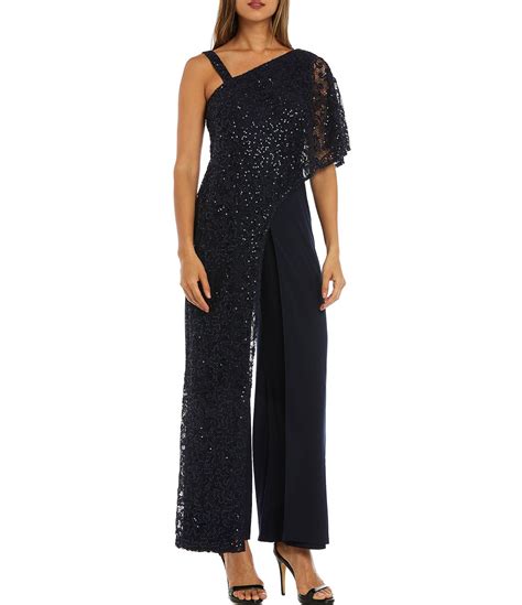 r and m richards embroidered sequin one shoulder short sleeve jumpsuit dillard s lace jumpsuit