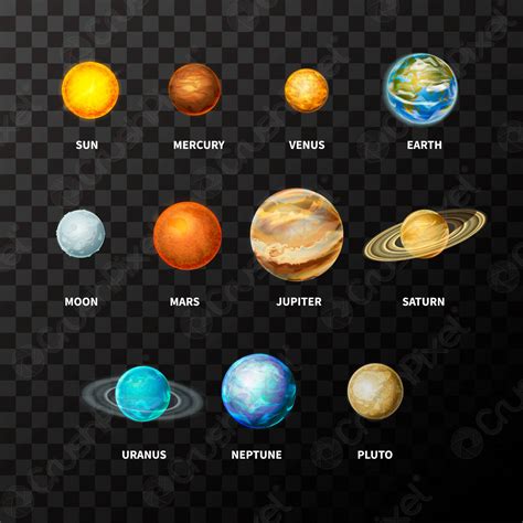Set Of Bright Realistic Planets On Solar System Like Mercury Stock